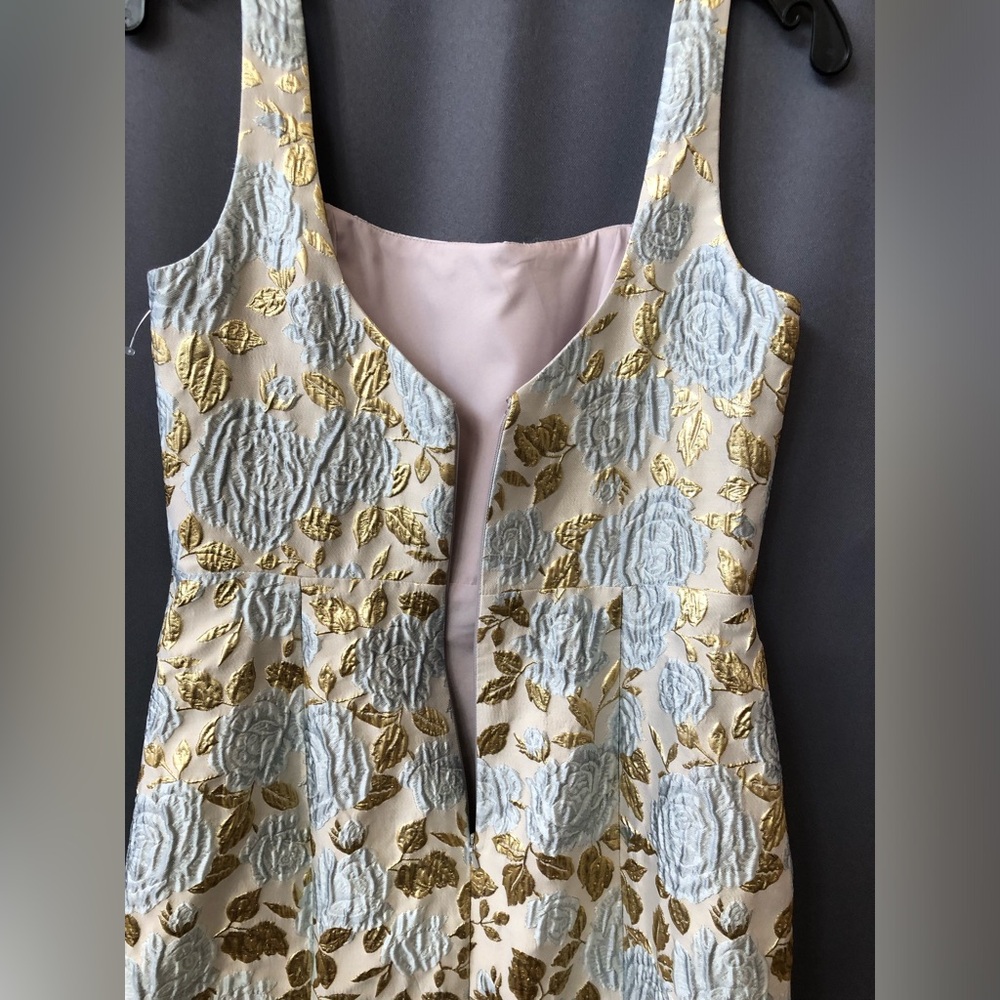 Dessy Collection Metallic Gold and Silver Floral Jacquard Maxi Dress - Picture 8 of 10